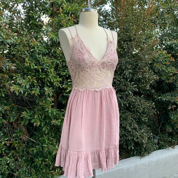 NWT I heart Pink Women's Ruffle Lace Slip Dress Rose Romantic Sz Small - Picture 1 of 9